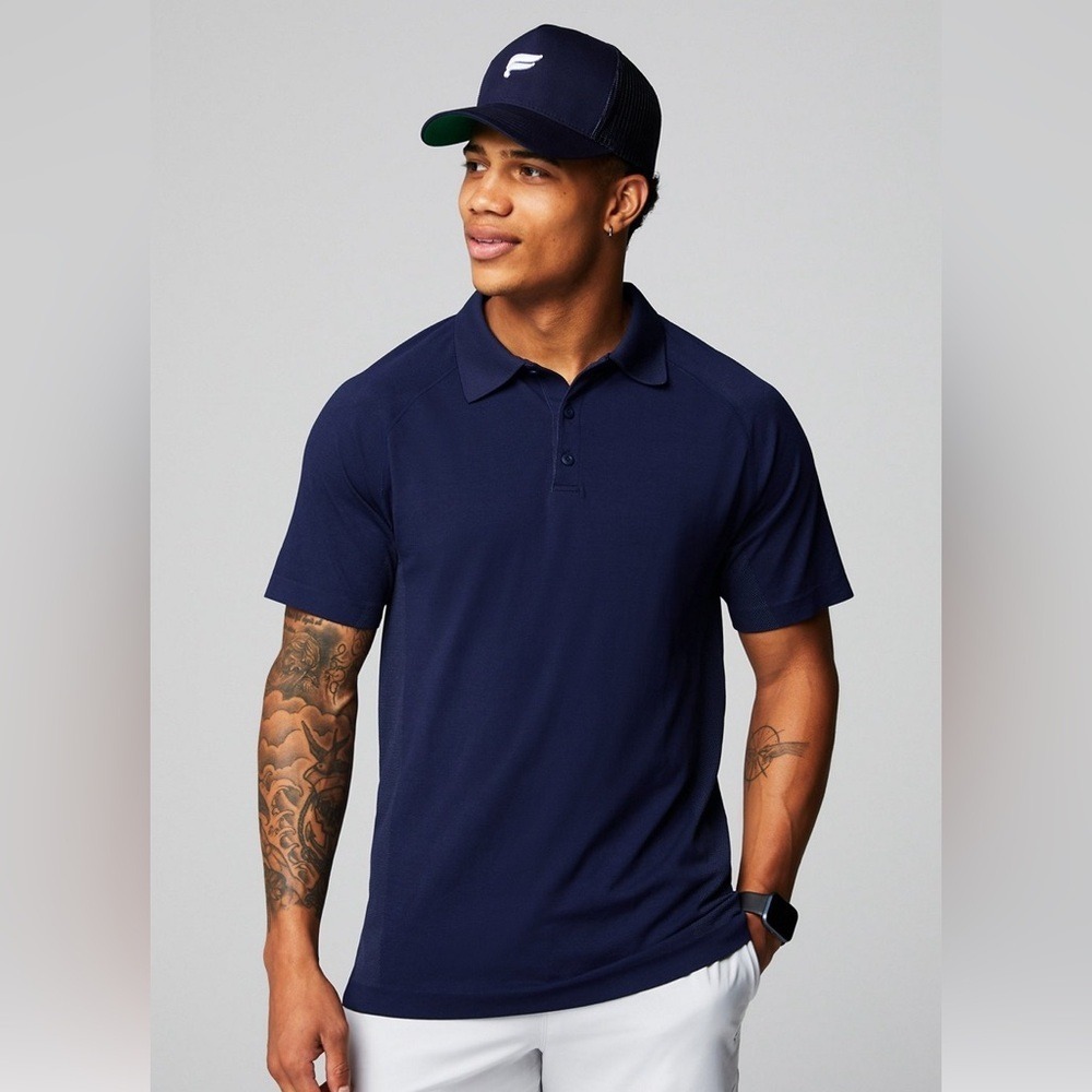 Fabletics The Training Day Polo Deep Navy Blue Short Sleeve Collared - Picture 6 of 8